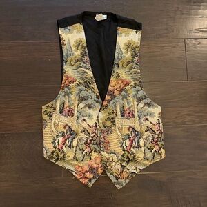 Vintage Backroad Blue Tapestry Vest Renaissance Faire Print Medium